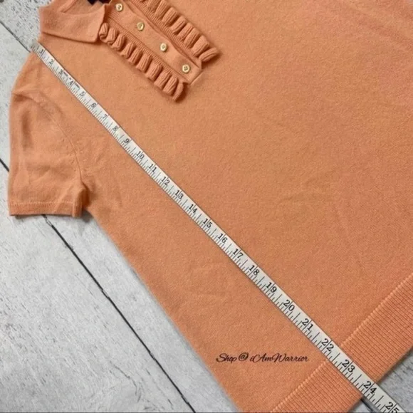 J.Crew Collection peach sorbet cashmere ruffle polo sweater *shop@iamwarrior